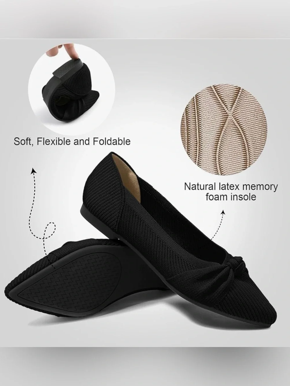 Knit Pointed Ballet Flats with Knot Accent 🩰